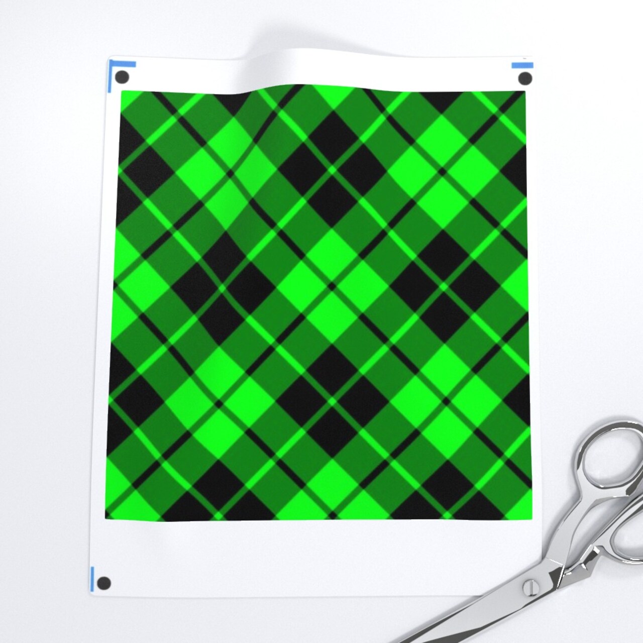 Plaid Bright Green Black Tartan Checkered Diagonal Pattern Custom Printed Fabric by Spoonflower Various Fabrics by the Yard or Fat Quarter